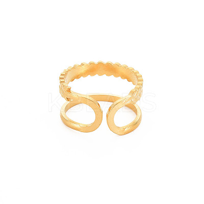 Ion Plating(IP) 304 Stainless Steel Double Line Open Cuff Ring for Women LS-RJEW-S405-189G-1