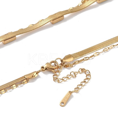 304 Stainless Steel with Cubic Zirconia Double Layer Necklaces LS-NJEW-P302-04G-1