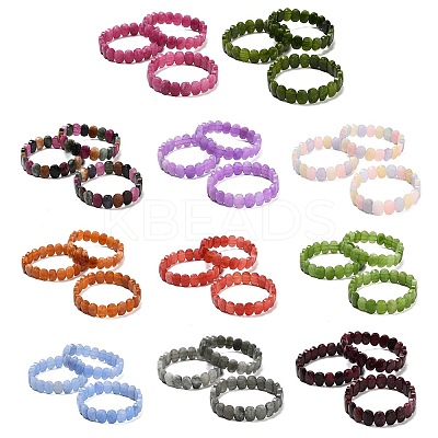 Oval Natural Malaysia Jade Beaded Stretch Bracelets G-P589-02A-1