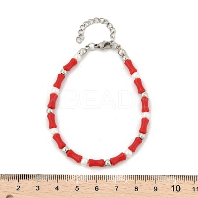 304 Stainless Steel Beaded Bracelets for Women BJEW-M056-08P-02-1