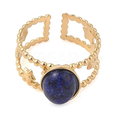Oval Natural Lapis Lazuli Finger Rings RJEW-Z057-11G-03-1