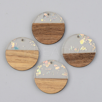 Transparent Resin & Walnut Wood Pendants X-RESI-S389-025A-E01-1