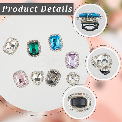 8Pcs 8 Styles Iron & Glass Shoe Buckle Clips FIND-CP0002-96-1