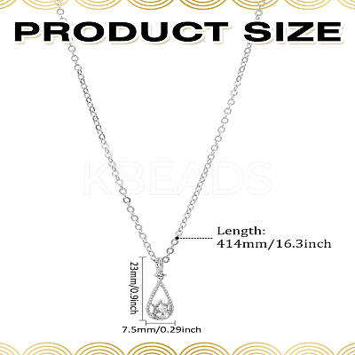 1Pc Alloy Clear Cubic Zirconia Teardrop Pendant Necklaces for Women NJEW-LP0004-14P-1