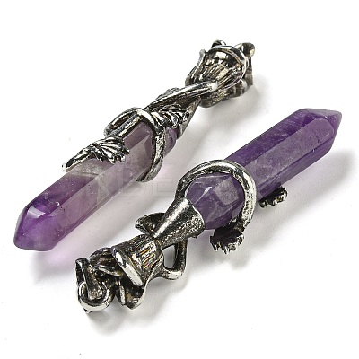 Natural Amethyst Faceted Double Termimal Pointed Big Pendants G-P547-03AS-04-1