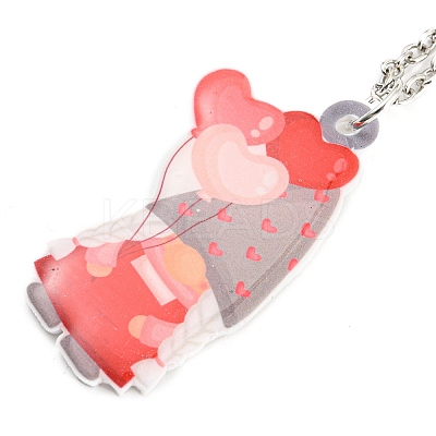 Valentine's Day Acrylic Pendant Necklace with Zinc Alloy Chains NJEW-D049-01C-P-1