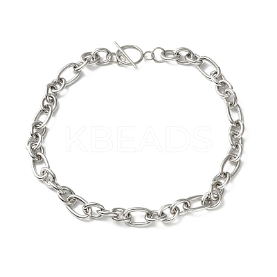 Non-Tarnish 304 Stainless Steel Figaro Chain Necklace with Toggle Clasp for Men Women STAS-P300-01P-1