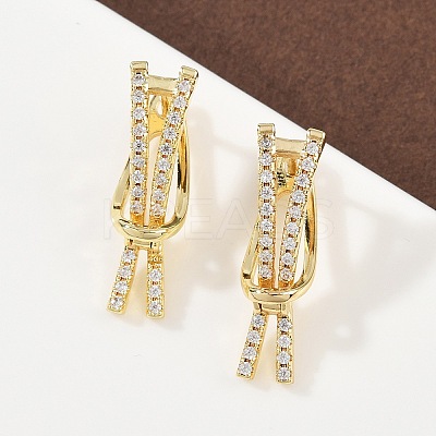 Brass Micro Pave Clear Cubic Zirconia Line Hoop Earrings EJEW-G446-02G-1