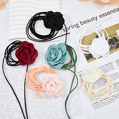 6Pcs 6 Colors Velvet Flower Collar Choker Necklaces Set NJEW-FI0001-09-1