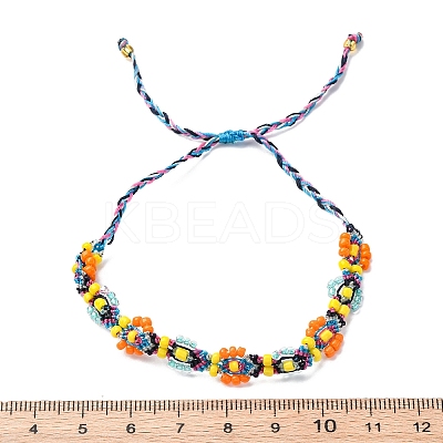 Flower Glass Seed Beaded Braided Bead Bracelets for Women Frineds BJEW-F493-10C-1