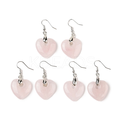 Natutal Rose Quartz Dangle Earrings EJEW-F343-D05-1