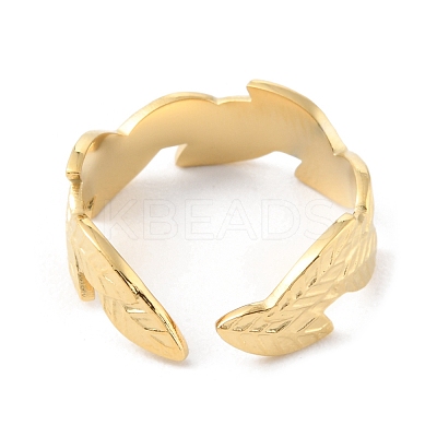 304 Stainless Steel Leaf Open Cuff Rings RJEW-D002-17G-1