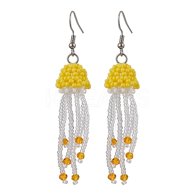 304 Stainless Steel Glass Seed Beaded Jellyfish Dangle Earrings EJEW-MZ00435-1