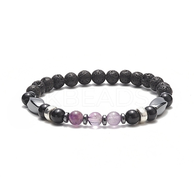 7Pcs 7 Style Natural & Synthetic Mixed Gemstone & Alloy Beaded Stretch Bracelets Set for Women BJEW-JB09235-1
