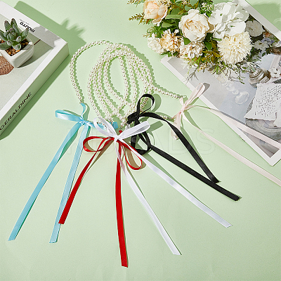 5Pcs 5 Colors ABS Plastic Pearl Round Beaded with Polyester Cord Pendant Necklaces for Women NJEW-CY0001-03-1