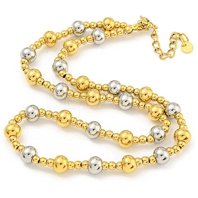 304 Stainless Steel & 201 Stainless Steel Round Beaded Necklaces for Women NJEW-G144-04B-GP-1