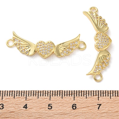 Rack Plating Brass Clear Cubic Zirconia Wing Heart Connector Charms KK-C084-12G-1