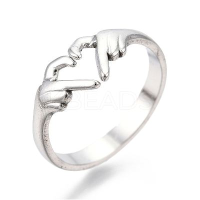 Non-Tarnish 304 Stainless Steel Hand Heart Cuff Rings LS-RJEW-N038-121P-1
