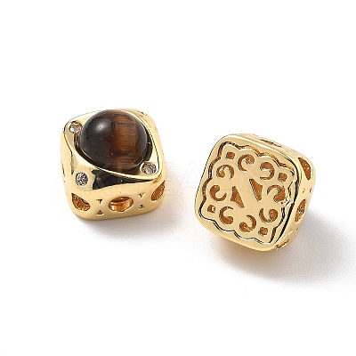 Brass Pave Natural Tiger Eye Rhombus Multi-Strand Links KK-B129-26B-02G-1