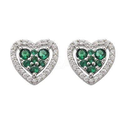 Heart Brass Micro Pave Cubic Zirconia Stud Earrings EJEW-M082-15P-1