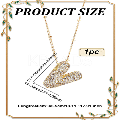 1Pc Brass Micro Pave Cubic Zirconia Letter Pendant Necklaces NJEW-LP0001-43V-G-1