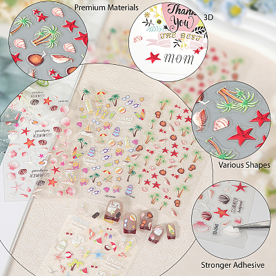 4Pcs 4 Styles Ocean Theme Self Adhesive PET Nail Art Stickers Decals MRMJ-SP0001-17-1