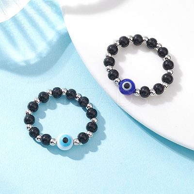 Handmade Evil Eye Lampwork with Glass Finger Rings for Couples RJEW-TA00231-1