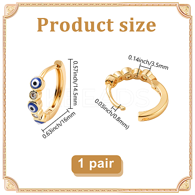 1 Pair Enamel Evil Eye Hoop Earrings with Clear Cubic Zirconia EJEW-LP0004-99-1