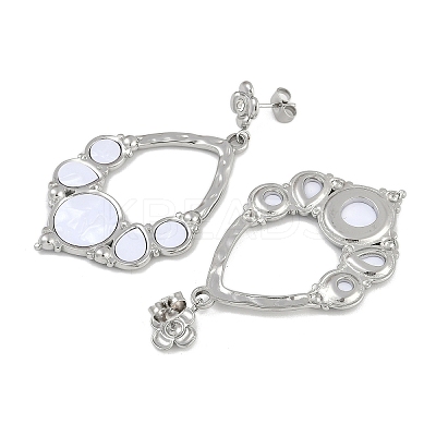 304 Stainless Steel Enamel Flower Dangle Stud Earrings EJEW-Z075-09P-01-1