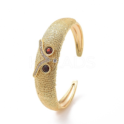 Cubic Zirconia Owl Open Cuff Bangle BJEW-F445-05G-1