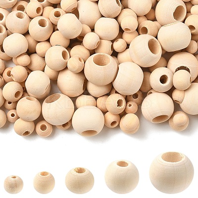 400Pcs 5 Styles Natural Unfinished Wood Beads WOOD-YW0001-64-1