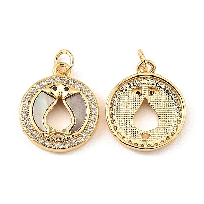 Brass Cubic Zirconia with Shell Pendants KK-K342-08G-1