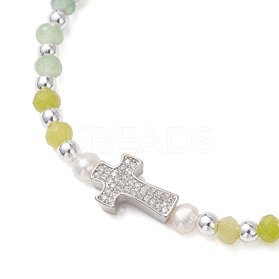 Dyed Natural Malaysia Jade Rondelle & Cultured Freshwater Pearl Beaded Stretch Bracelets BJEW-JB13380-03-1