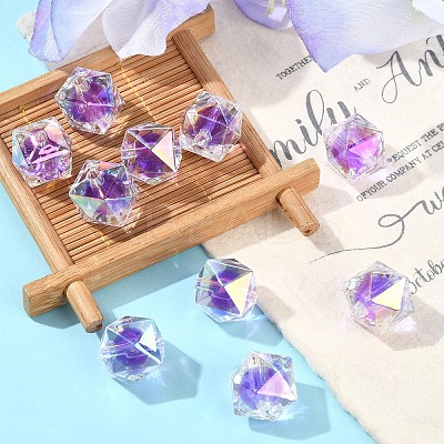 10Pcs Two Tone UV Plating Rainbow Iridescent Acrylic Beads TACR-YW0002-33H-1