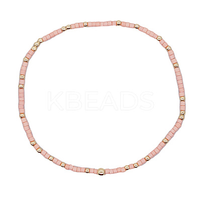 Minimalist Glass Seed Beads & Brass Beads Stretch Bracelets for Women BC0195-8-1