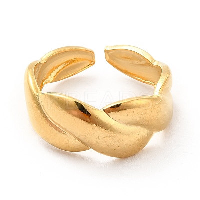 Ion Plating(IP) 304 Stainless Steel Twist Rope Open Cuff Ring for Women X-RJEW-F131-17G-1
