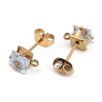 Ion Plating(IP) 304 Stainless Steel Cubic Zirconia Stud Earring Findings STAS-P373-06C-04-1