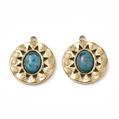 PVD Vacuum Plating 201 Stainless Steel Natural Agate Pendants STAS-C064-VC876-1