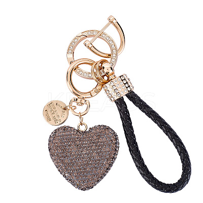 2Pcs 2 Styles PU Leather and Alloy Rhinestone Braided Keychain & Pendant Decorations KEYC-CN0001-11E-1
