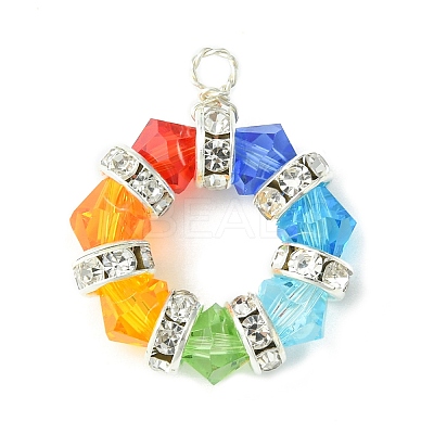 Faceted Glass Copper Wire Wrapped Pendants PALLOY-TA00065-02-1