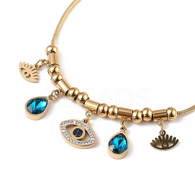 Rhineston Teardrop & Eye Charm Bracelet BJEW-G669-07G-1