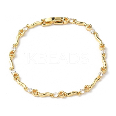 Brass Micro Pave Clear Cubic Zirconia Heart & Twist Link Chain Bracelets for Women BJEW-G764-06G-1
