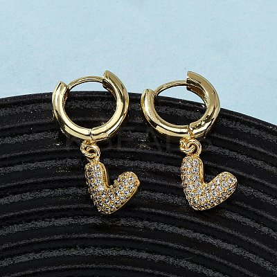 Brass Micro Pave Clear Cubic Zirconia Heart Hoop Earrings EJEW-K267-13G-1