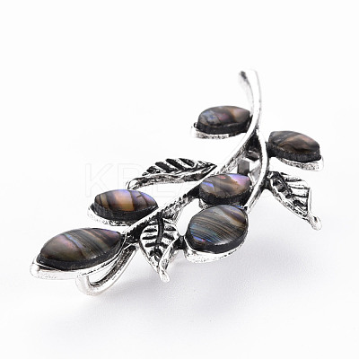 Leaf Shape Natural Abalone Shell/Paua Shell Brooch Pin G-N333-004A-RS-1