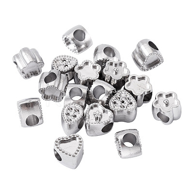 18Pcs 9 Styles 304 Stainless Steel European Bead Rhinestone Settings STAS-TA0003-15-1