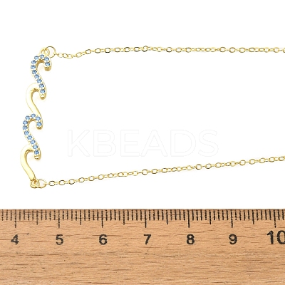 Brass Micro Pave Light Sky Blue Cubic Zirconia Wave Shaped Pendant Cable Chain Necklaces for Women NJEW-R005-01G-1