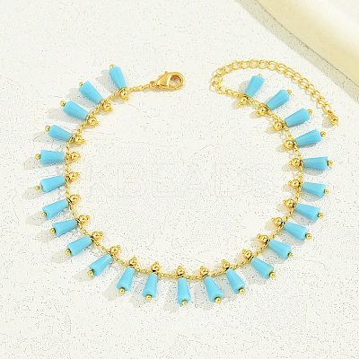 Bohemian Dyed Synthetic Turquoise Cone Tassel Brass Chain Beach Anklets for Women LQ2874-1