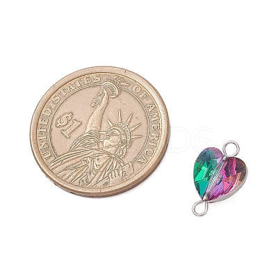 Transparent Glass Heart Links Connector Charms PALLOY-JF04197-1