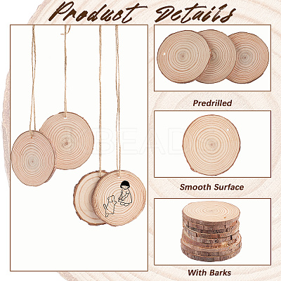 20Pcs Flat Round Unfinished Wooden Chip Pendants WOOD-CP0001-14B-1