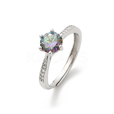 Rhodium Plated 925 Sterling Silver Moissanite Adjustable Rings for Women RJEW-U038-09P-1